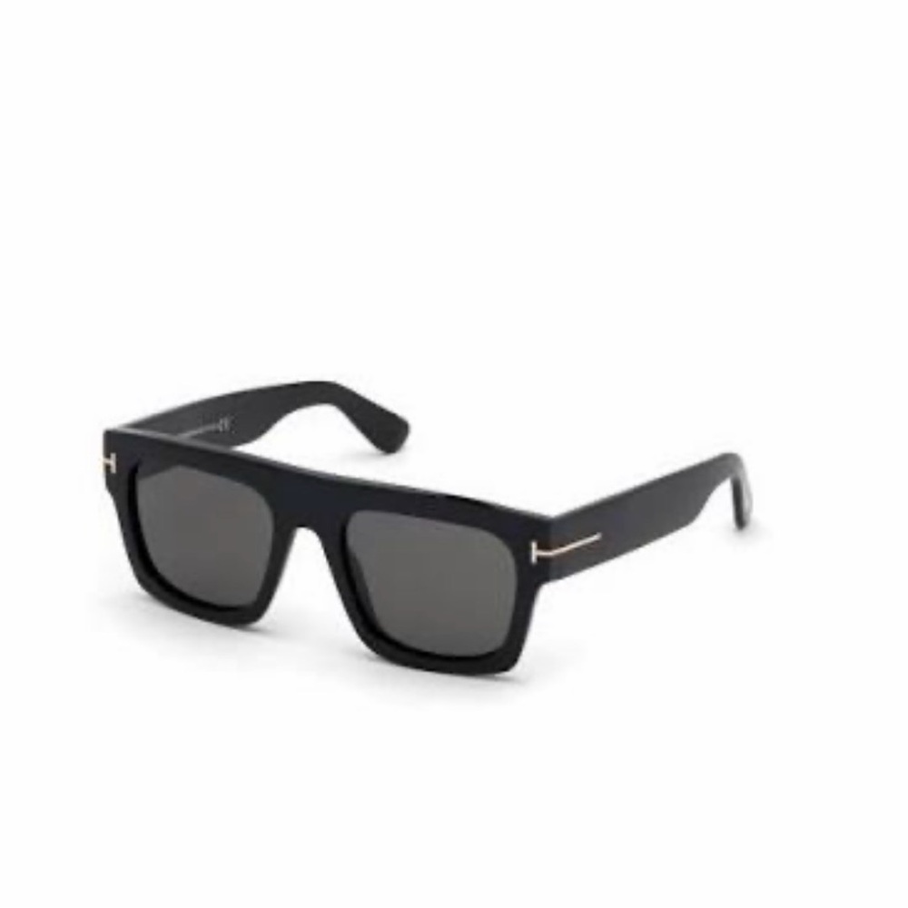 Tom Ford Black Chunky Square Sunglasses with Gold T Accent